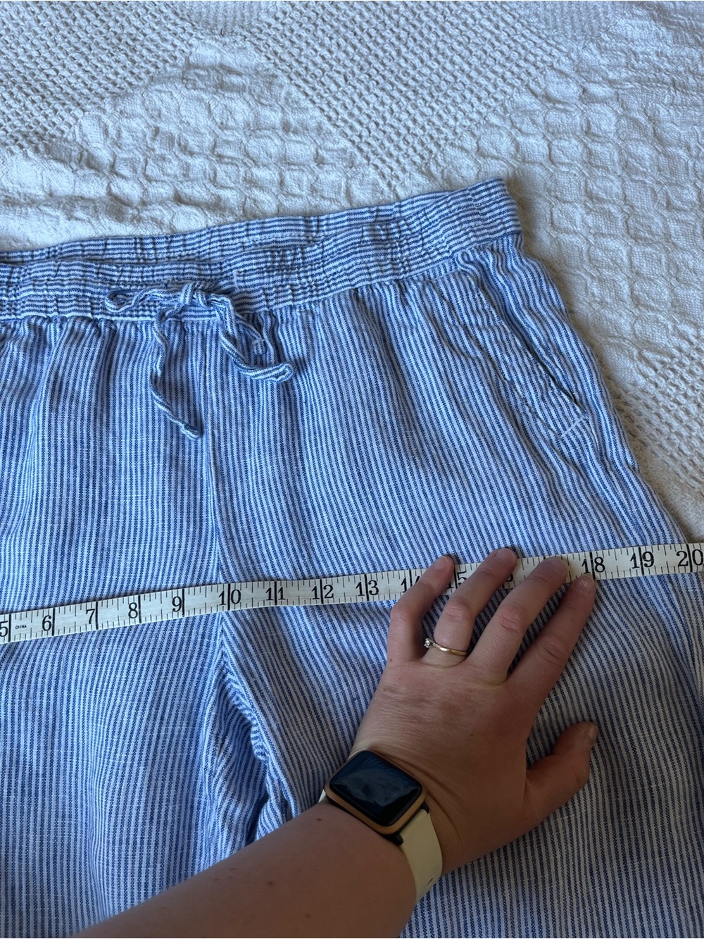 Talbots Light Blue Striped Wide-Leg Linen Pants - Picture 7 of 10